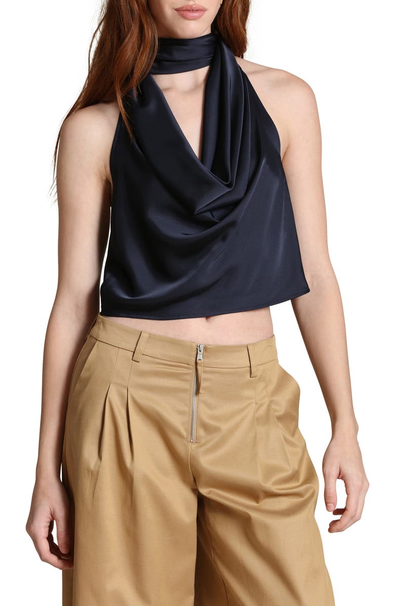 Avec Les Filles Satin Halter Top, Main, color, Navy