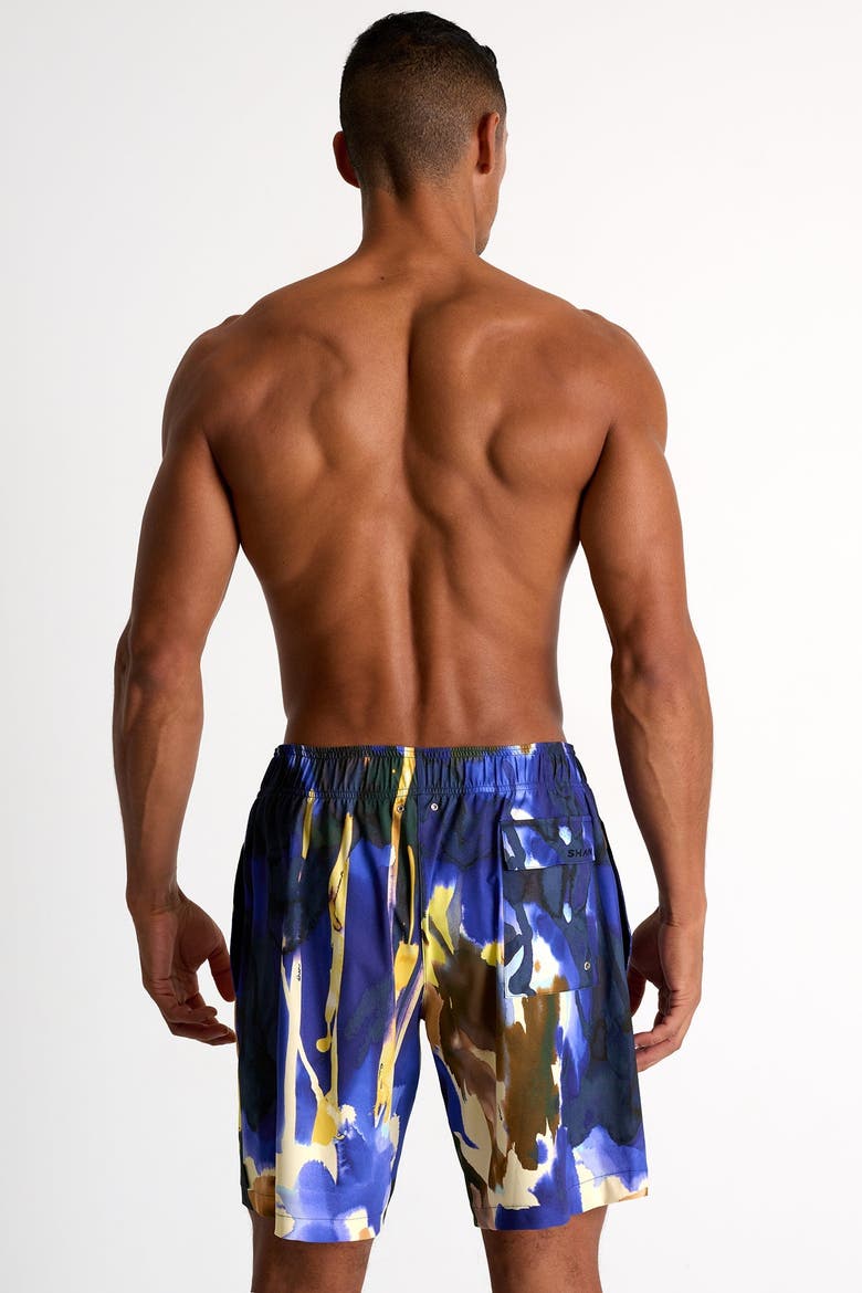 Long fit stretch swim trunks, Alternate, color, Print