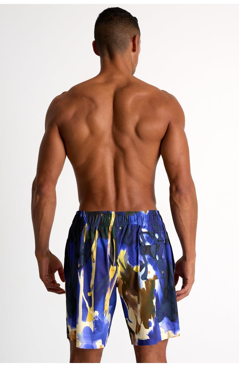 SHAN Long fit stretch swim trunks, Alternate, color, Print