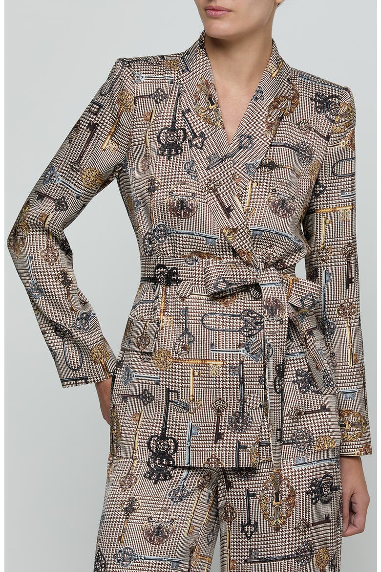 Aven Wrap Blazer, Main, color, BROWN MT HOUNDSTOOTH KEY