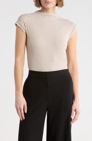 T Tahari Mock Neck Rib Knit Top