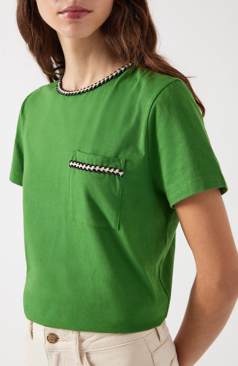 LK Bennett Vita Braided Trim Cotton T-Shirt, Main, color, Green