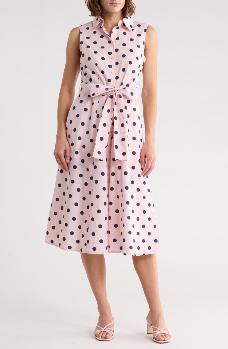 Calvin Klein Sleeveless Cotton Shirtdress, Main, color, Blossom / Indigo