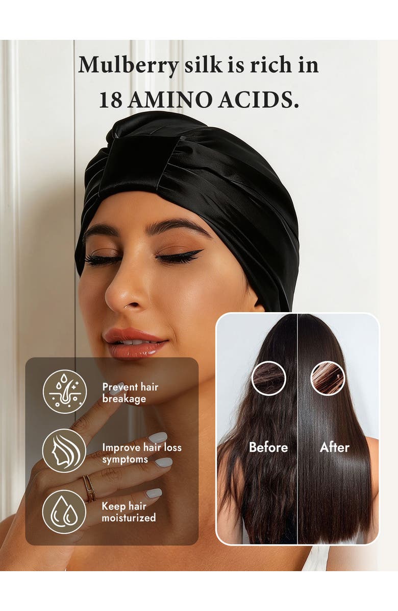 SILKSILKY Pure Silk Double Layer Night  Bonnet, Alternate, color, Black