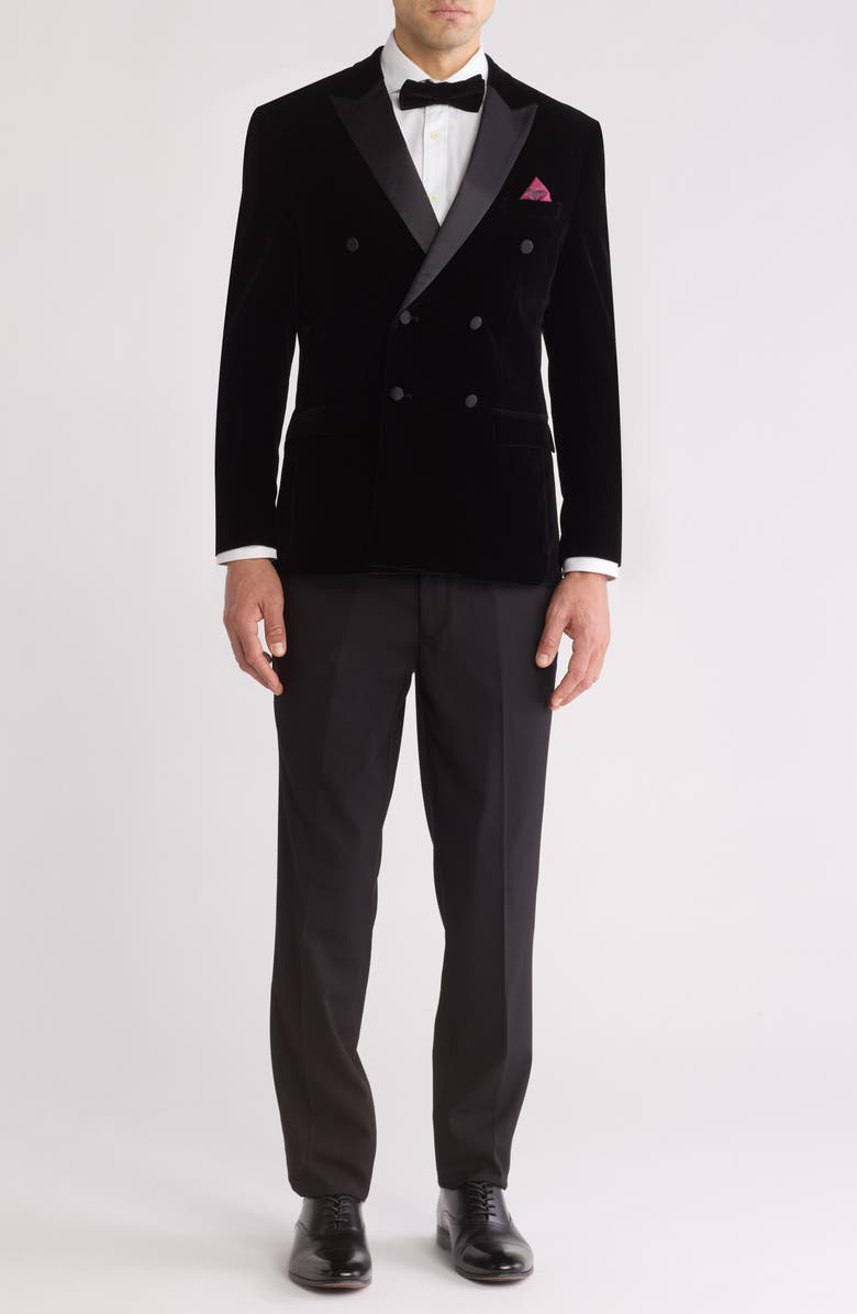 Gino Vitale Two-Piece Velvet Double Breasted Slim Fit Tuxedo, Main, color, Black