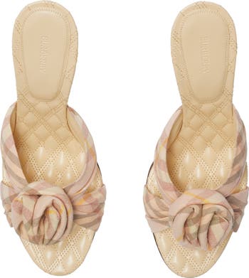 サンダル・ミュール Burberry Lf Mews Rose 90 Chk Burberry Mews Check Rose Bow Slide Sandal (Women) | Nordstrom