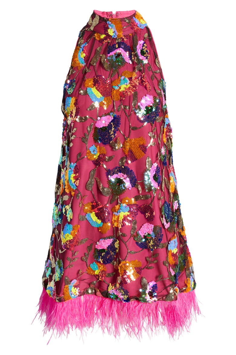 Sequin Halter Dress, Alternate, color, RED/PINK