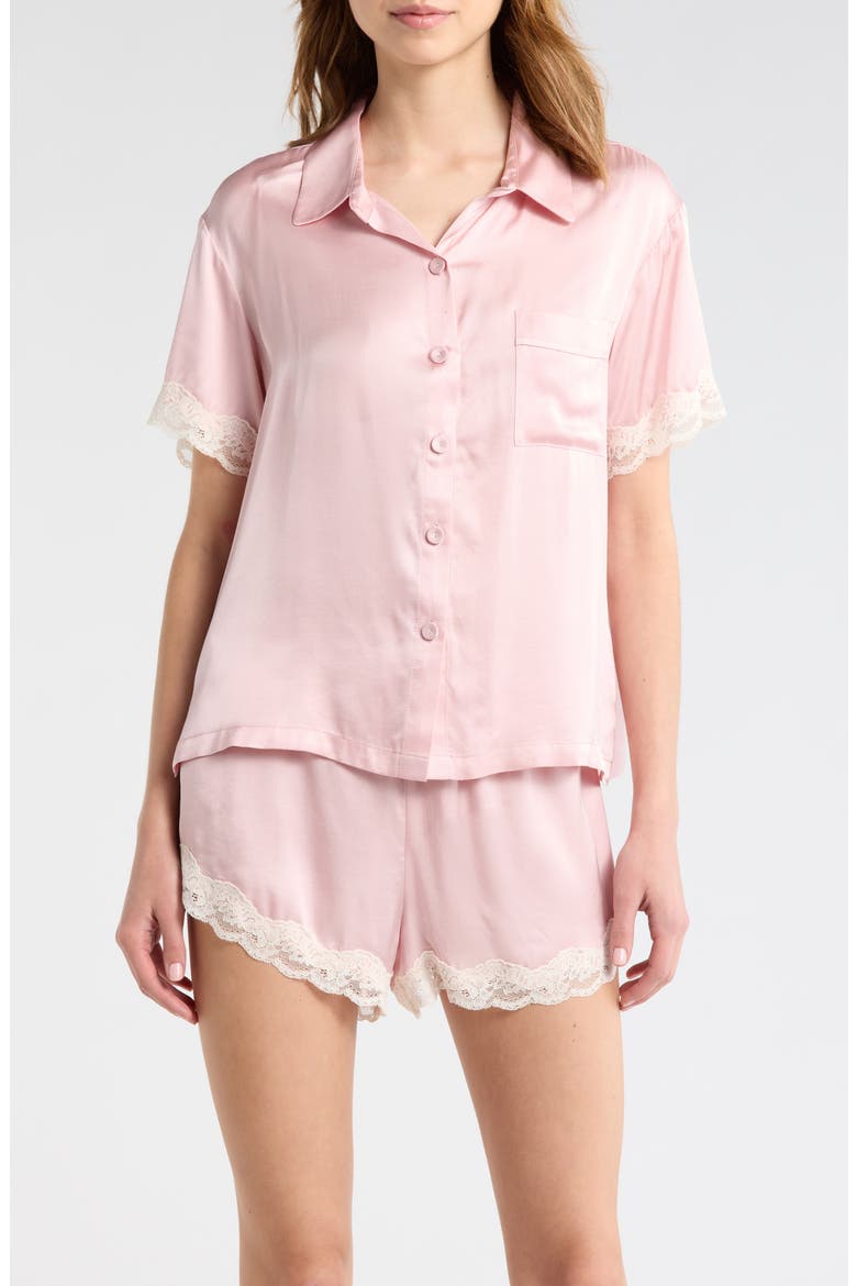 Annabelle Satin Lace Trim Short Pajamas, Main, color, PAPINELLE PINK