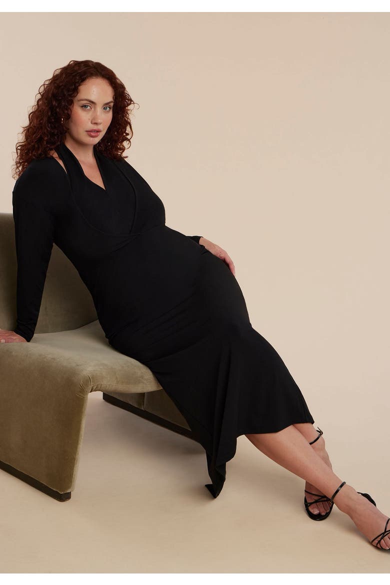 Maxi Dress With Halter Layer, Alternate, color, BLACK ONYX
