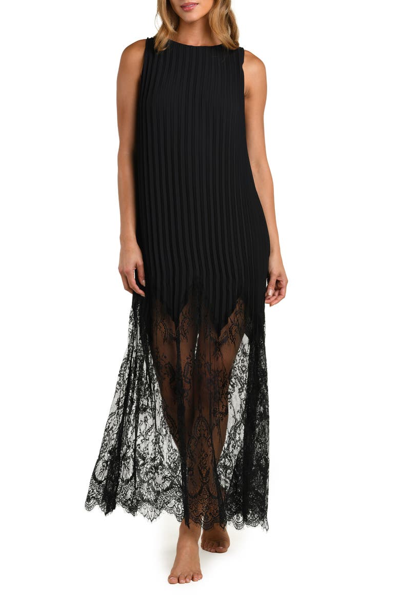 L'AGENCE Adalynn Lace Trim Cover-Up Maxi Dress, Main, color, Black