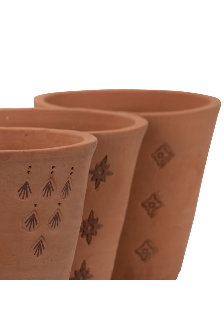 Set of 3 Natural Handthrown Terracotta Embossed Stamped Planters, Alternate, color, Brown