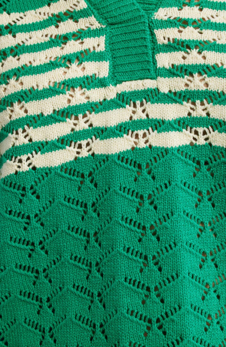 Wit & Wisdom Pointelle Stripe Sweater, Alternate, color, Golf Green/ Ivory