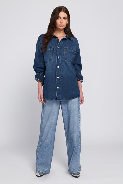 Elle Collection Feather Soft Denim Shirt Button Down Top In Blue