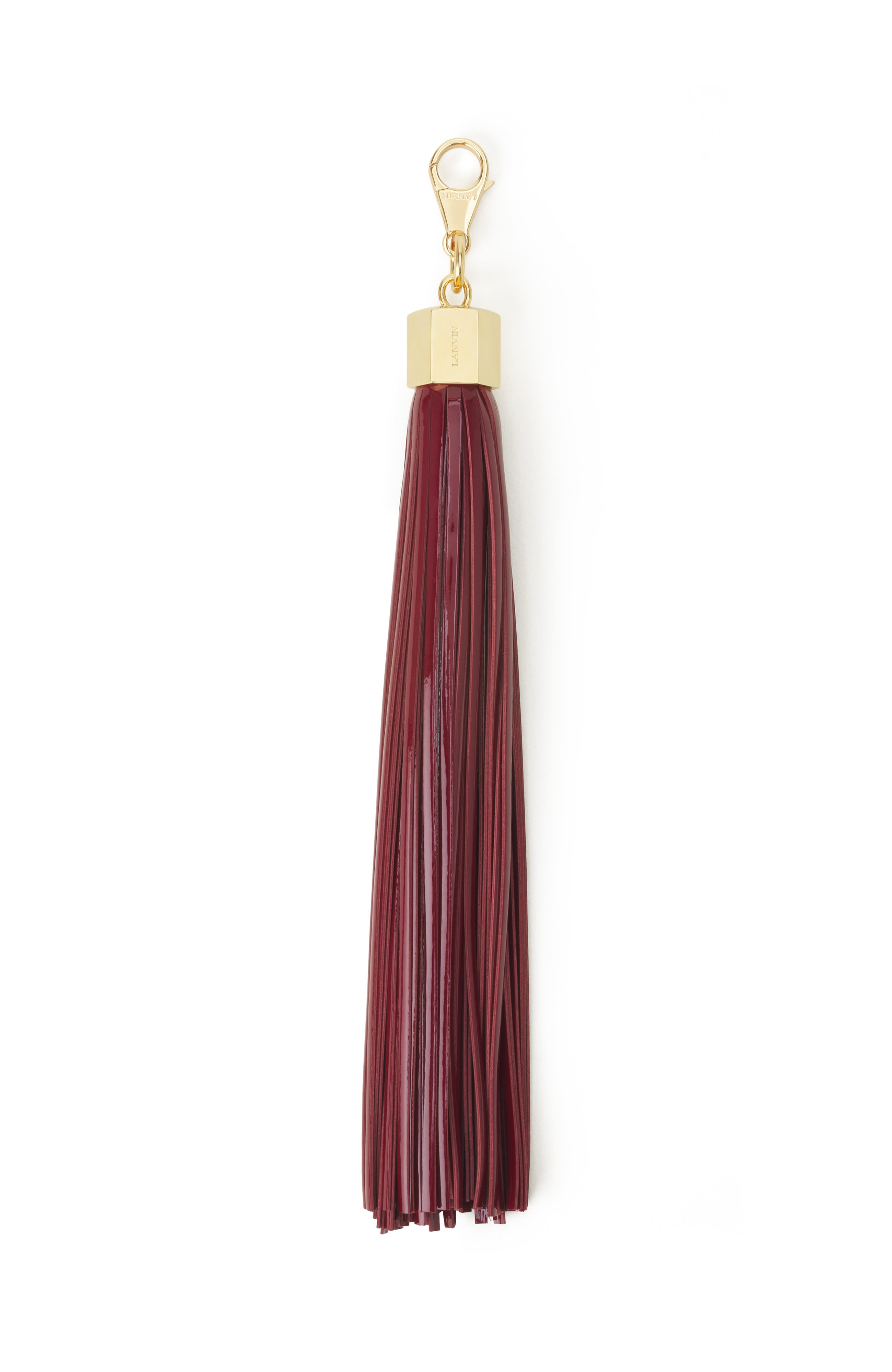 Leather Pompom Bag Charm, Main, color, Garnet