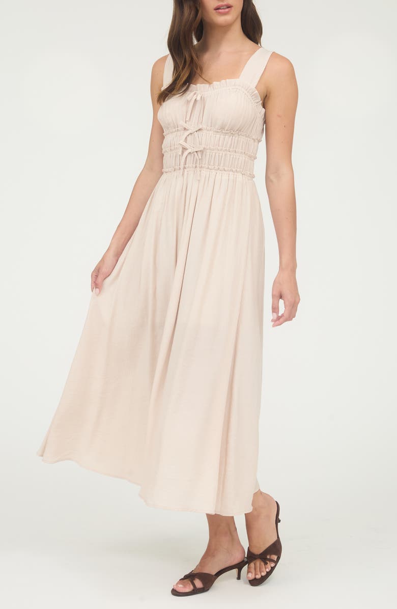 Blu Pepper Bow Embellished Fit & Flare Midi Dress, Alternate, color, Light Taupe