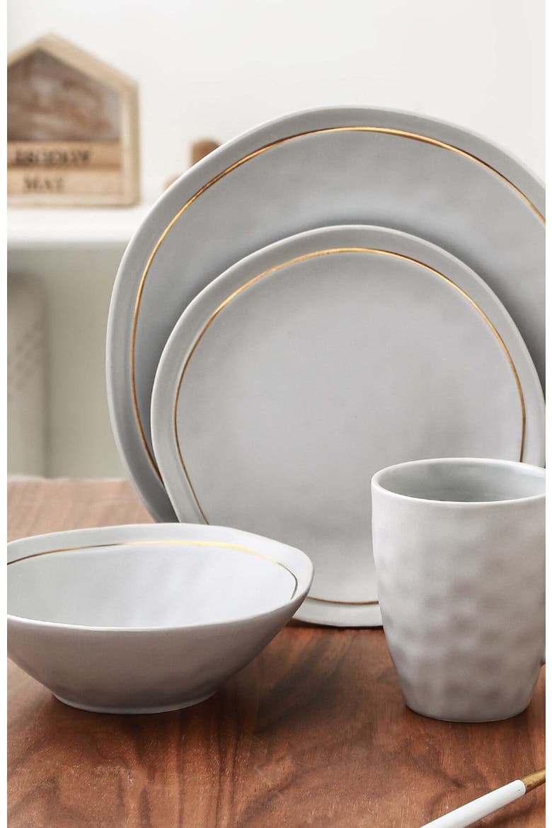Clara Porcelain 16-Piece Dinnerware Set, Alternate, color, Gray