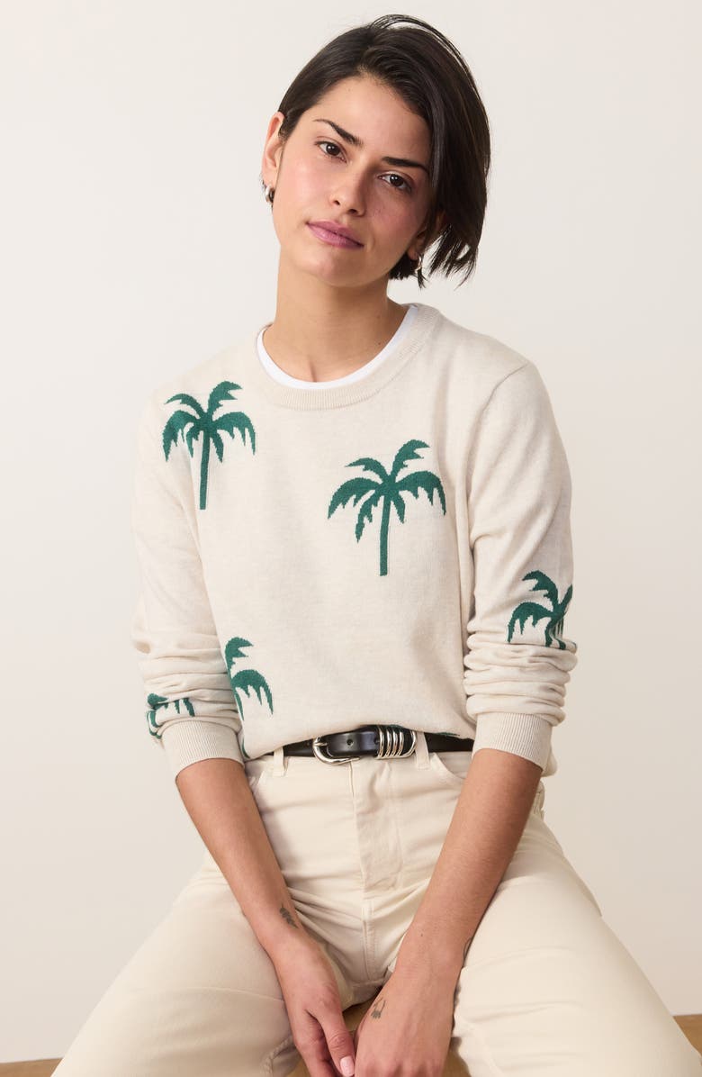 Marine Layer Icon Palm Tree Cotton Crewneck Sweater, Alternate, color, Sand Palms