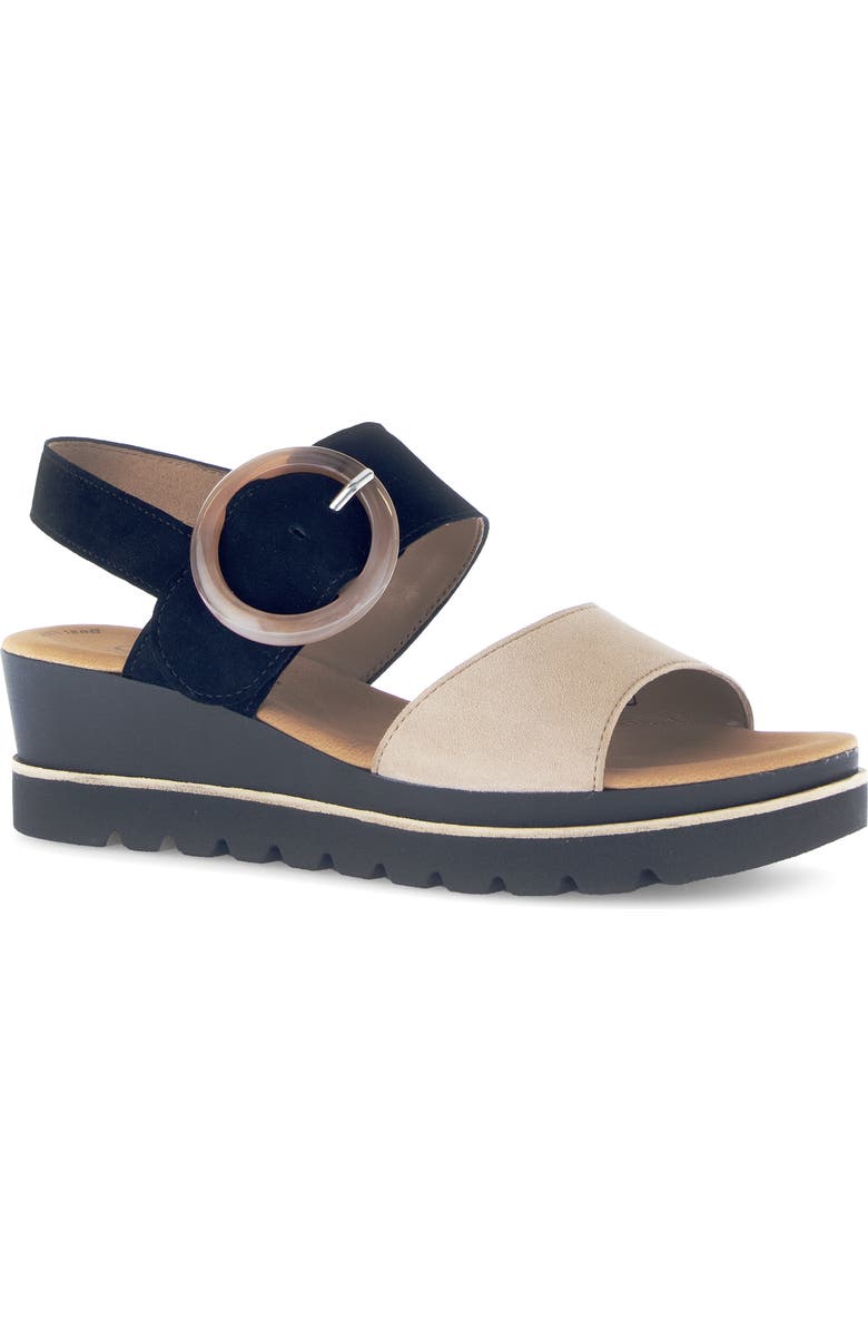 Gabor Strappy Slingback Wedge Sandal, Main, color, Black