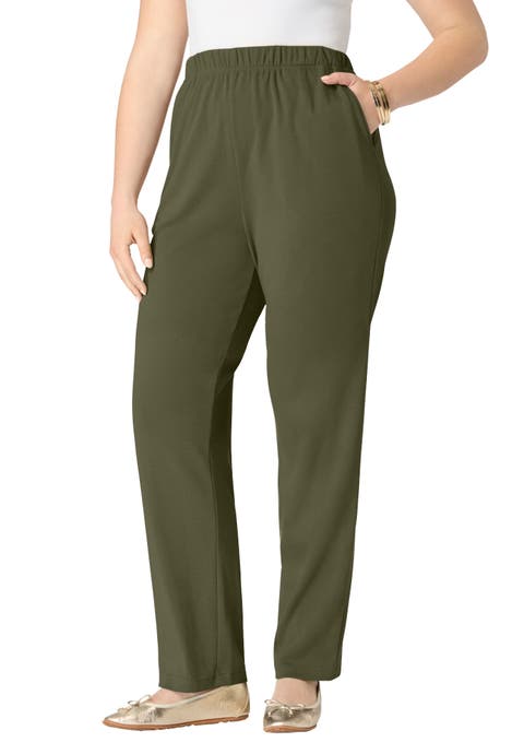Plus Size Soft Knit Relaxed Pull-On Straight Leg Pant