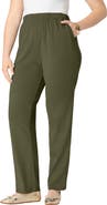 Roaman's Plus Size Soft Knit Relaxed Pull-On Straight Leg Pant