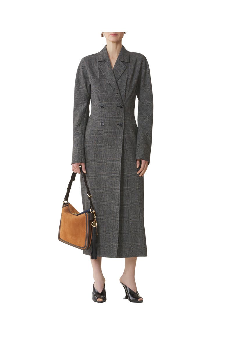 Lanvin Double-Breasted Prince Of Wales Wool Dress, Alternate, color, Dark Grey Melange