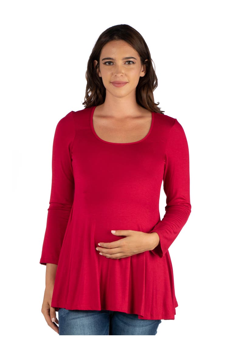 Maternity Long Sleeve Swing Style Flared Tunic Top, Main, color, Red