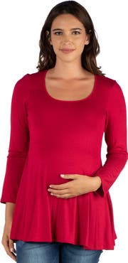 24seven Comfort Apparel Maternity Long Sleeve Swing Style Flared Tunic Top
