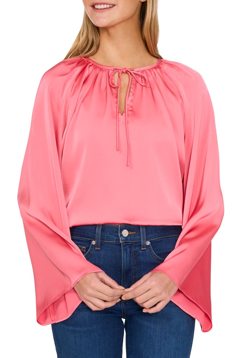 Satin Peasant Top, Main, color, CONFETTI PINK