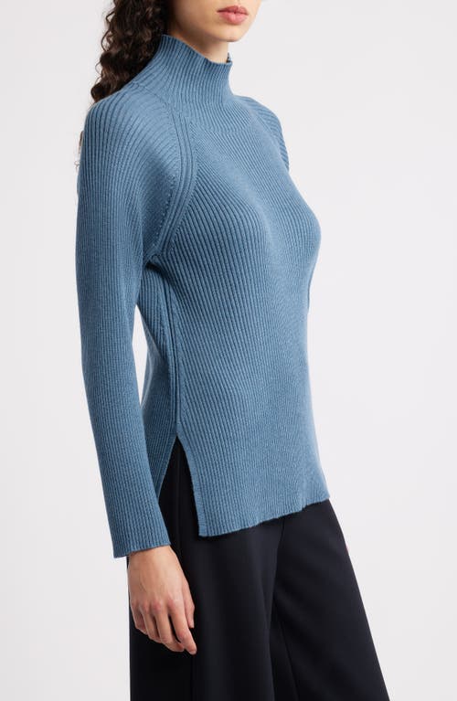 Eileen Fisher Rib Turtleneck Wool Sweater In Blue