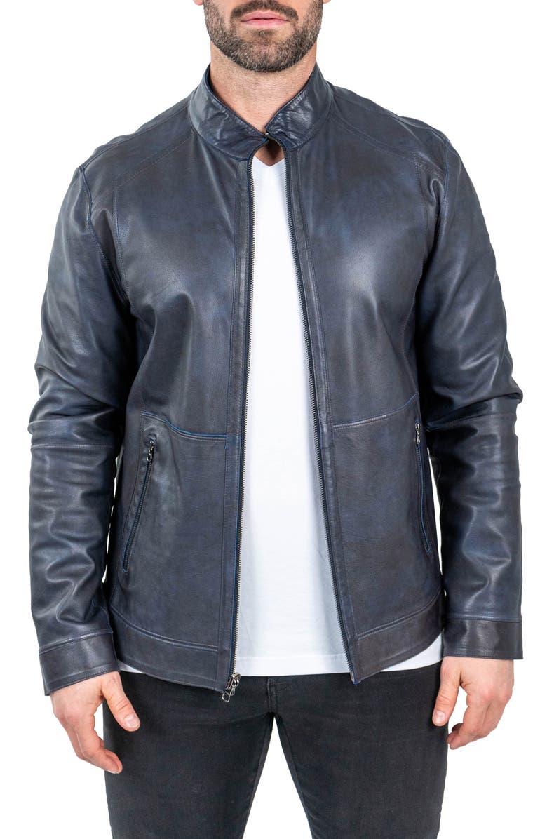 Maceoo Leather & Suede Reversible Jacket, Main, color, Blue