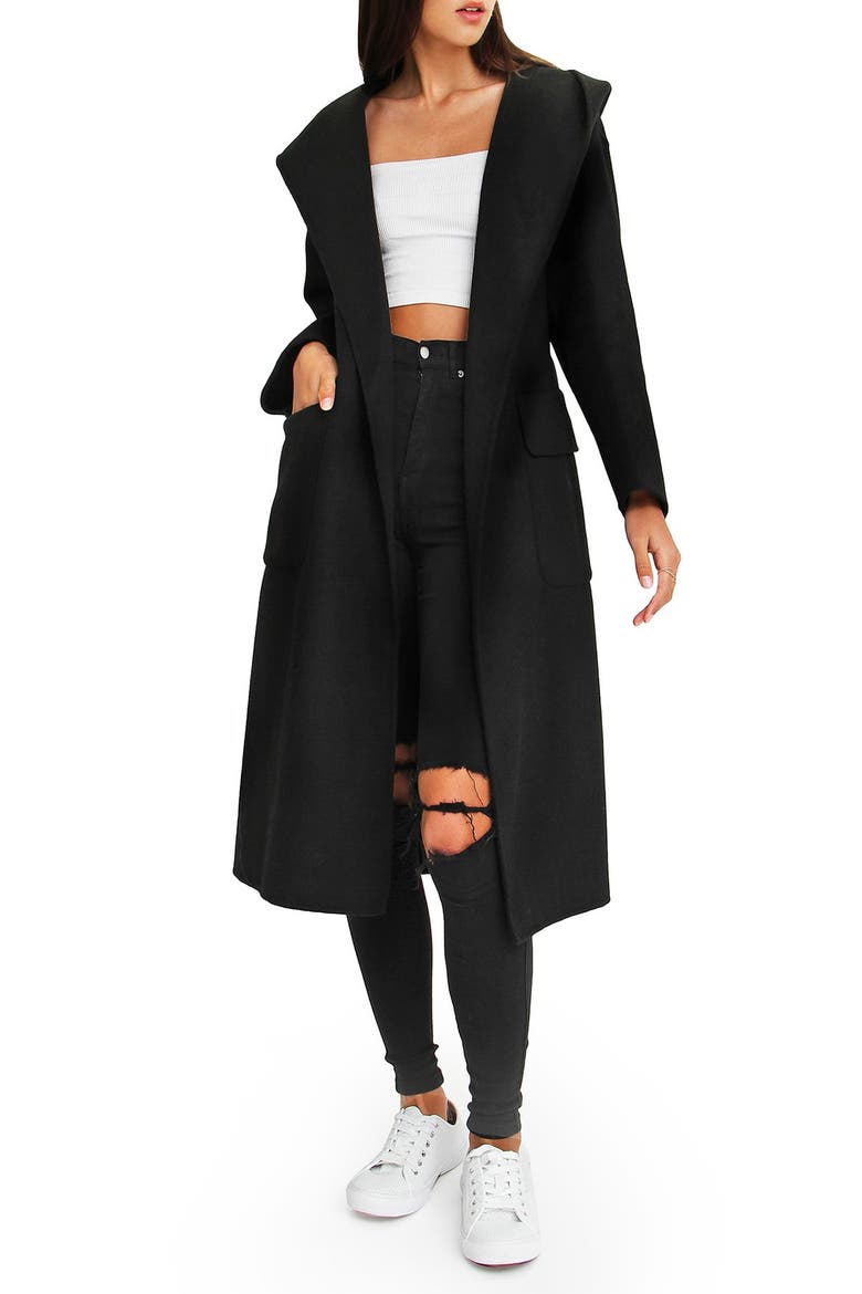 Runaway Wool Blend Robe Coat, Main, color, BLACK
