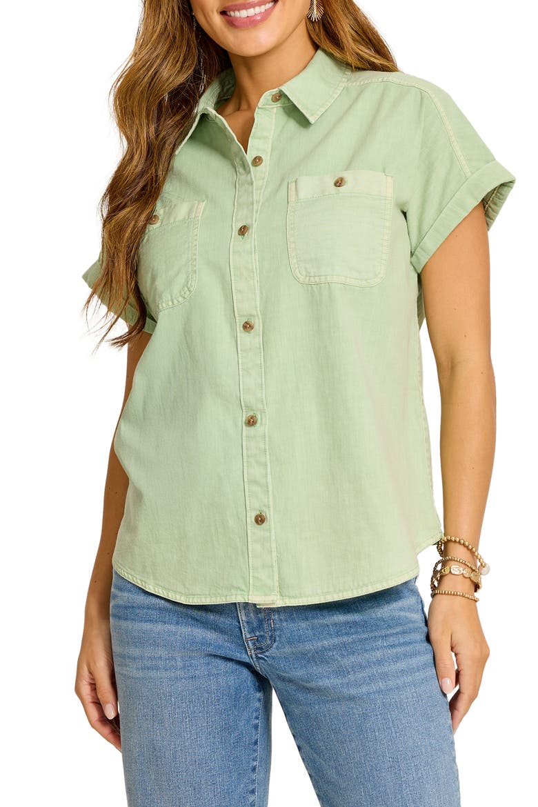 Coastal Cotton Twill Short Sleeve Button-Up Shirt, Alternate, color, LIGHT MARGARITA