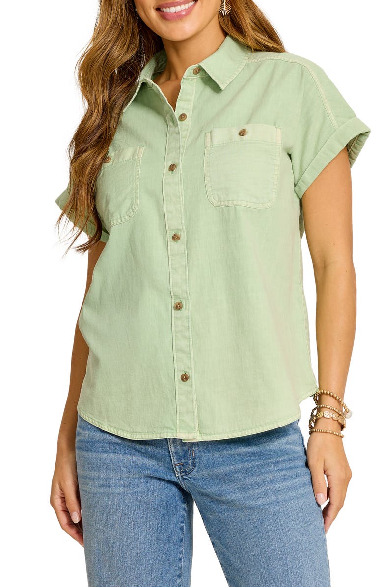 Tommy Bahama Coastal Cotton Twill Short Sleeve Button-Up Shirt, Alternate, color, Light Margarita