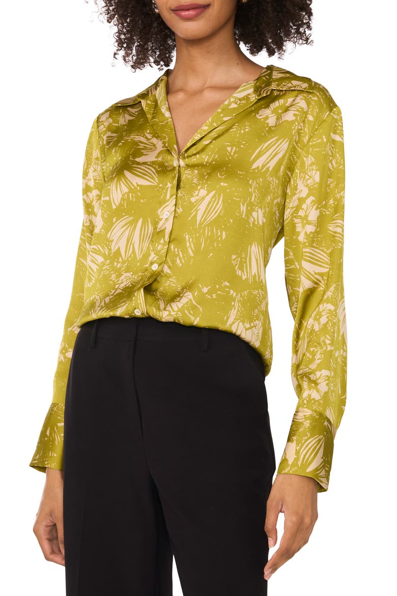 Charmeuse Button-Up Top, Main, color, GREEN OASIS