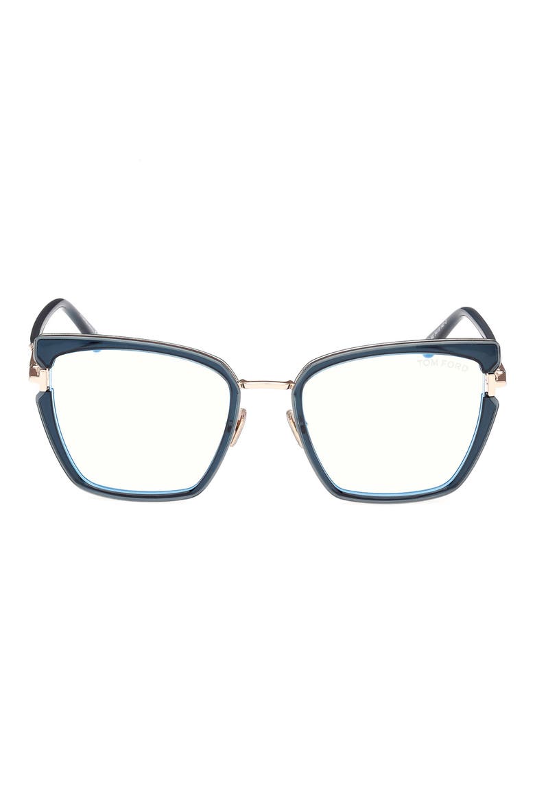 54mm Butterfly Blue Light Blocking Optical Glasses, Main, color, TEAL ROSE GOLD / T LOGO