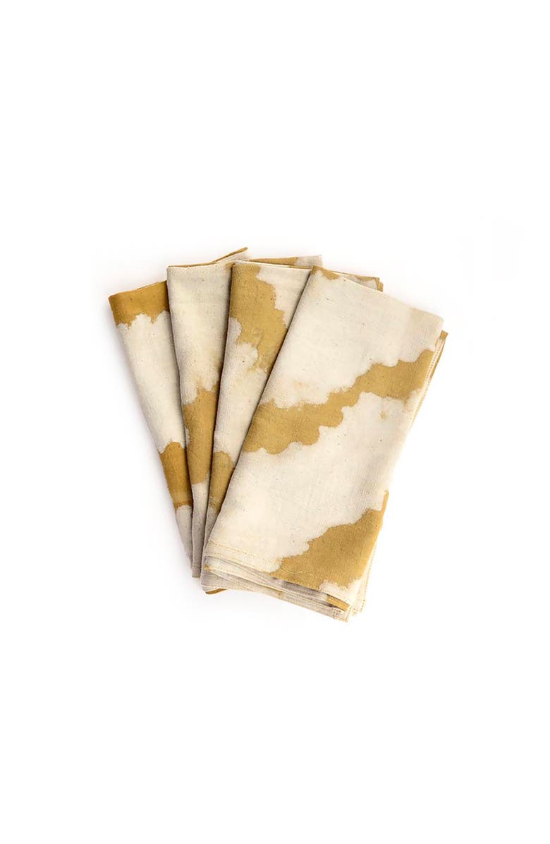 Ichcha Dabu Block Print Napkins - Golden Rays Organic Cotton Set of 4, Main, color, Gold