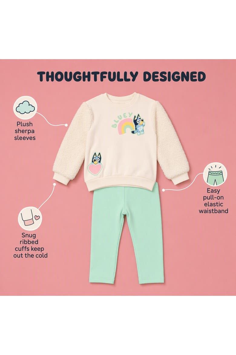 2-Piece Fleece Sweatshirt and Leggings Set, Alternate, color, Cream Mint Bluey