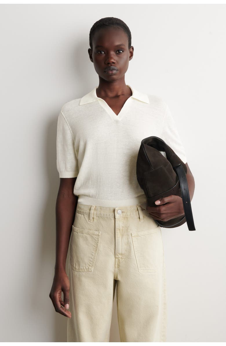 COS Knitted Linen-Merino Polo Shirt, Main, color, Cream