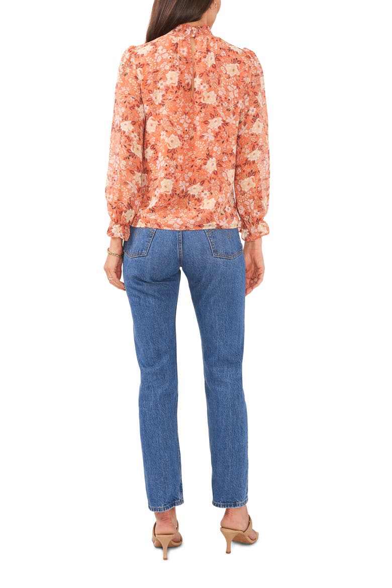 Floral Smocked Neck Blouse, Alternate, color, PEACH MULTI