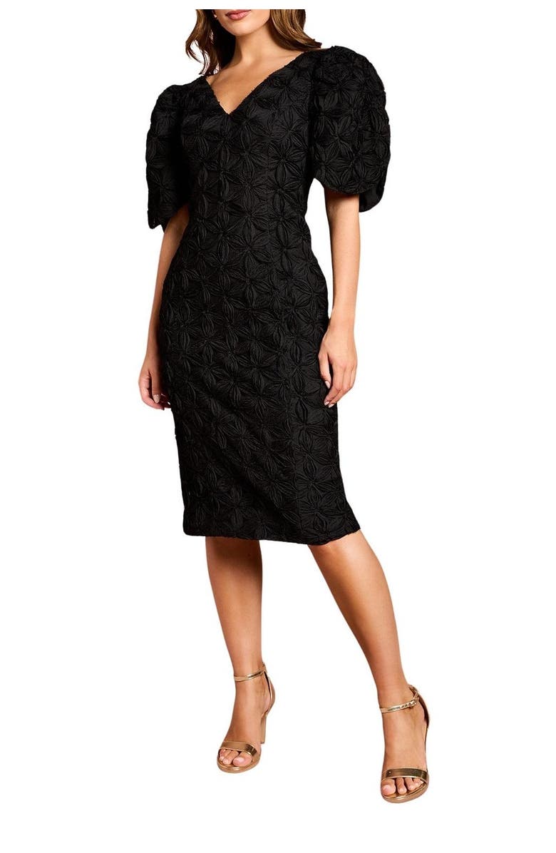 Coast Floral Pleated Sleeve Pencil Dress, Alternate, color, Black