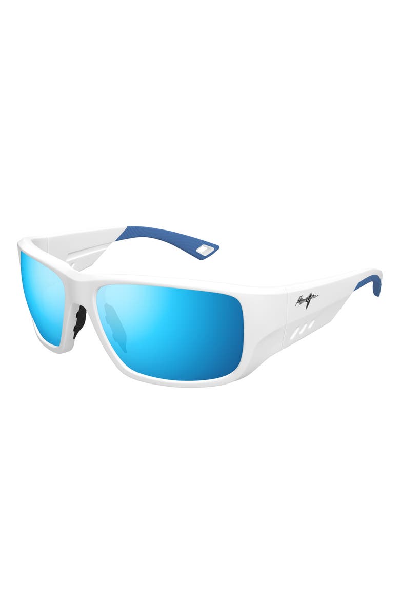 Maui Jim Keha 63mm Oversize Polarized Rectangular Sunglasses, Alternate, color, White/ Blue Hawaii