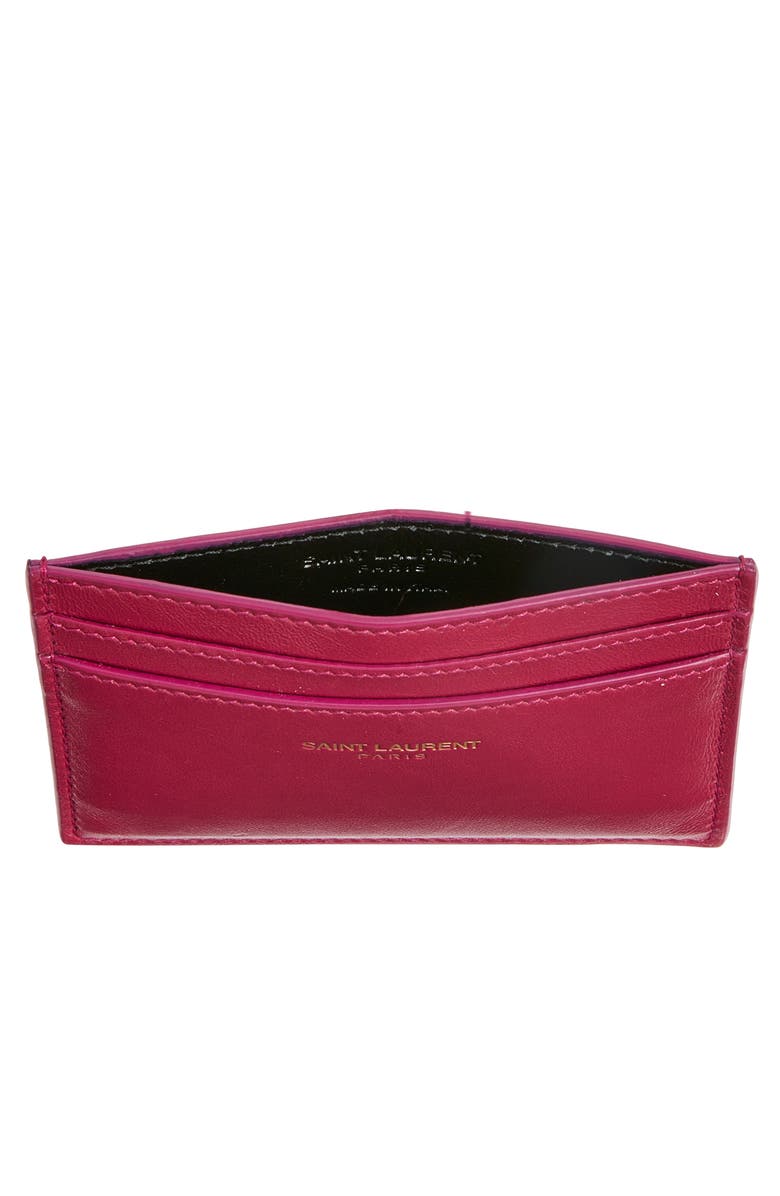Saint Laurent Paris Card Holder, Alternate, color, Dark Fuchsia