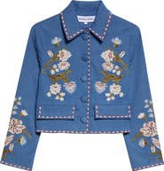 Veronica Beard Vikaria Floral Embroidery Stretch Cotton Jacket