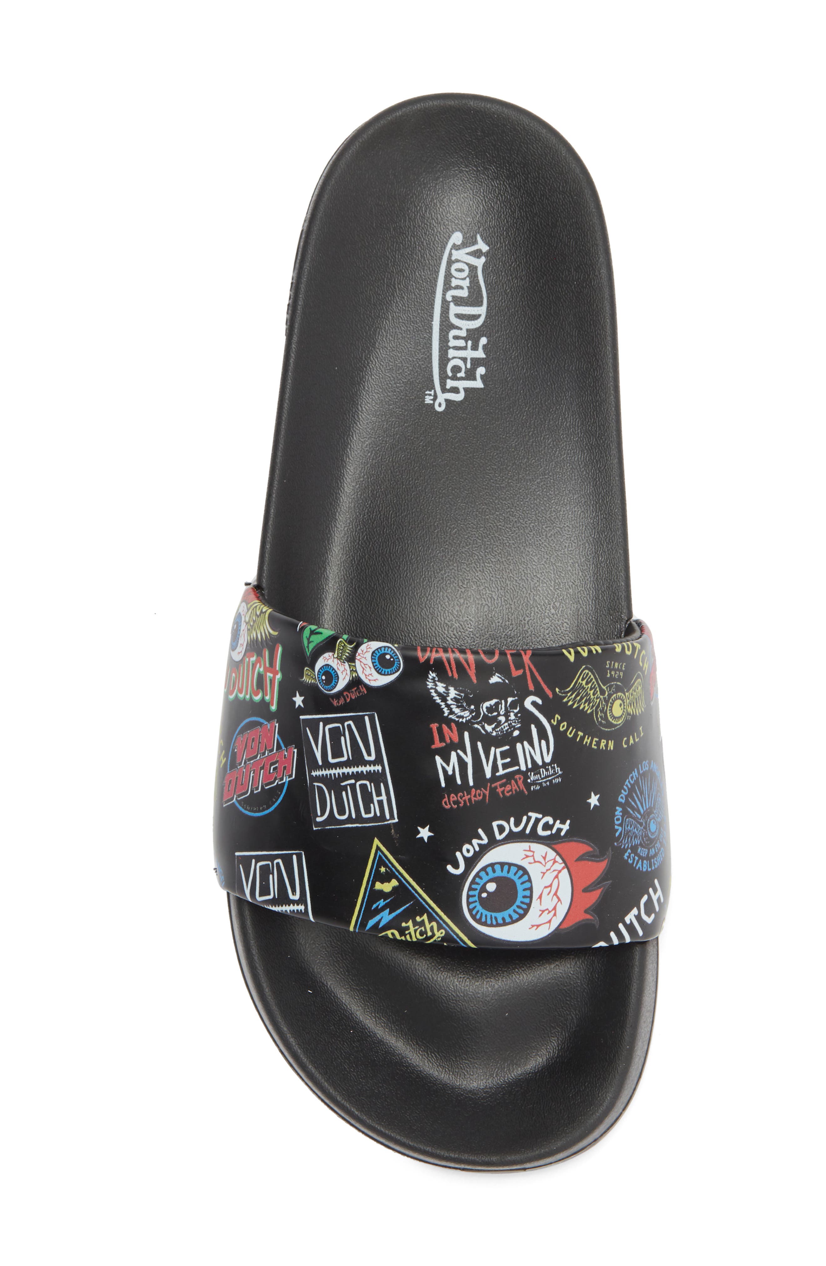 Von Dutch Logo Print Slide Sandal, Alternate, color, Black