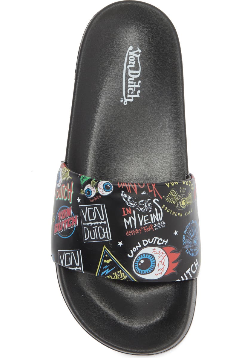 Von Dutch Logo Print Slide Sandal, Alternate, color, Black