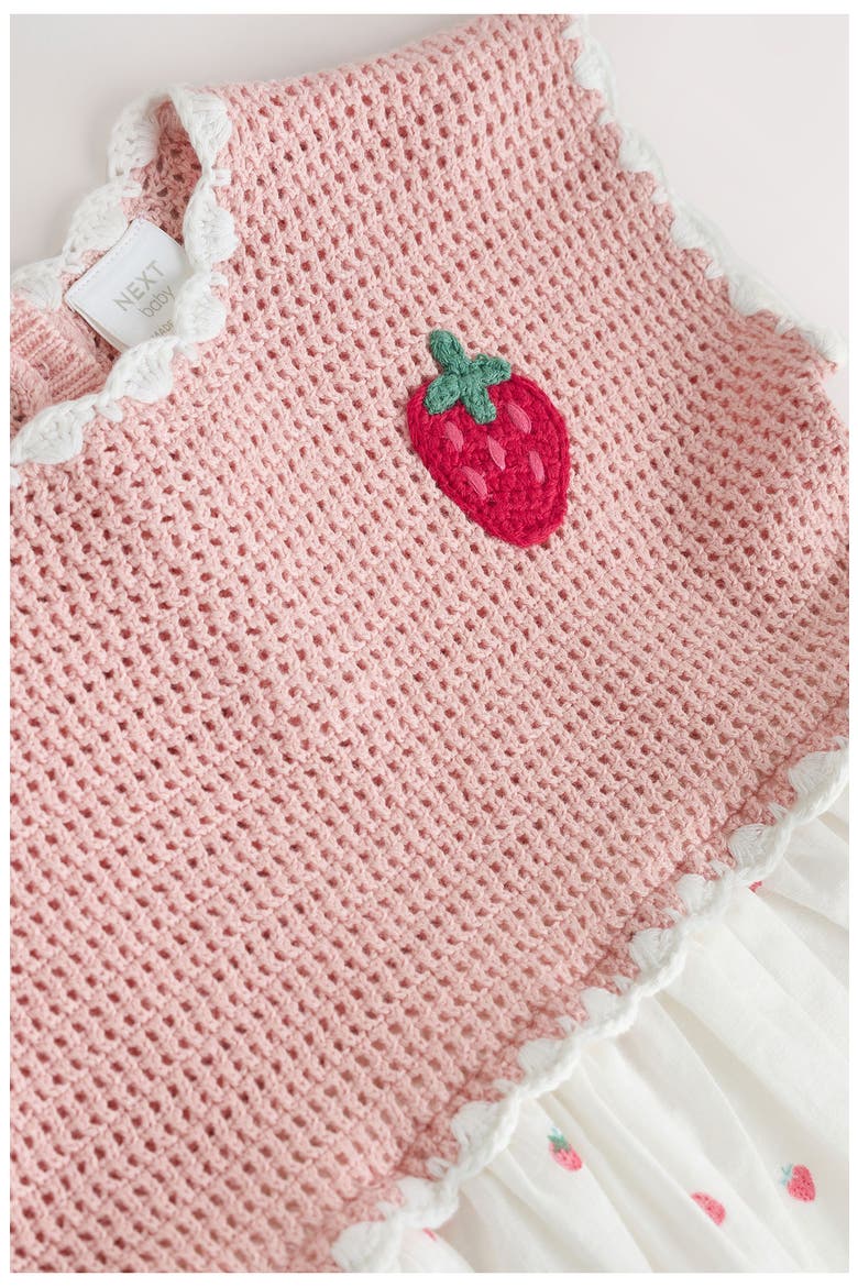 Kids' Strawberry Crochet Mixed Media Dress, Alternate, color, WHITE