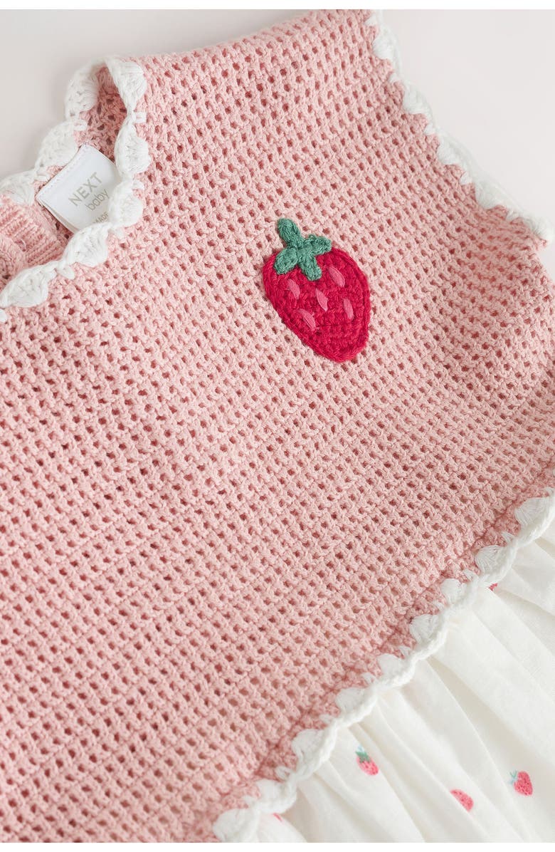 NEXT Kids' Strawberry Crochet Mixed Media Dress, Alternate, color, White
