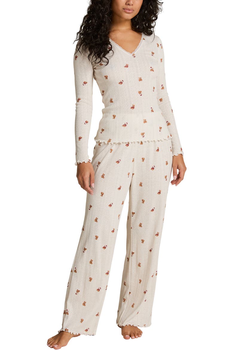 Pointelle Pyjama Set, Main, color, White Teddy Bear