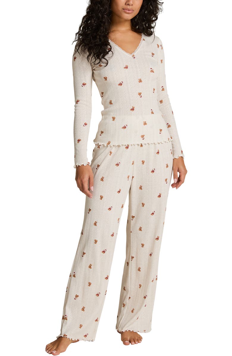 Hunkemöller Pointelle Pyjama Set, Main, color, White Teddy Bear