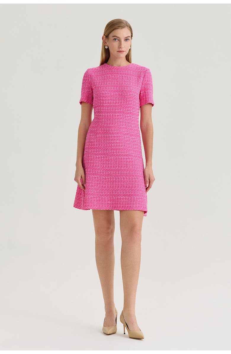 Ming Wang A-Line Tweed Texture Above-The-Knee Dress, Main, color, Carmine Rose/White